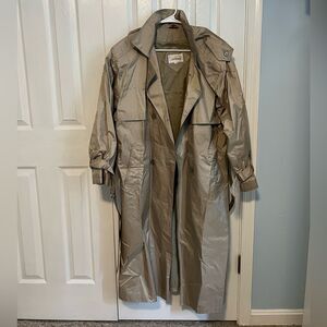 Vintage Worthington Womens 12 Tan Polyester Button‎ Down Long Sleeve Trench Coat